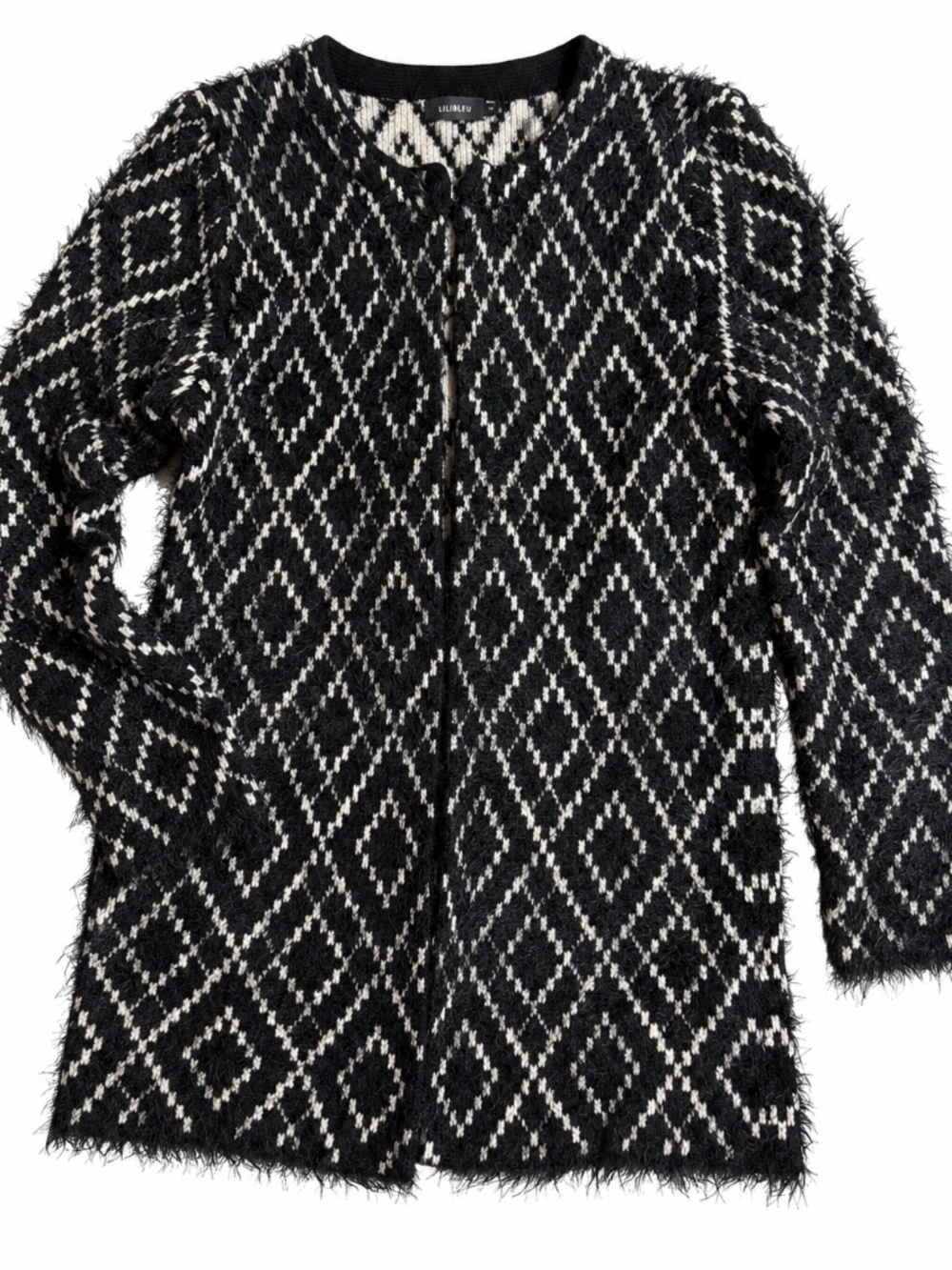 LilibLeu - Black & Ivory Fuzzy Diamond Cardigan - L